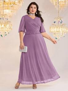 Modelyn Plus Size Elegant Party Sequin Wrap Dress - Purple - View 7