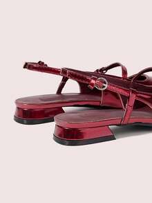 CUCCOO DOLLMOD Giày bệt mũi vuông kiểu Mary Jane màu nâu cà phê bóng, chất liệu da bóng, thích hợp cho đi làm, hẹn hò, dự tiệc, nghỉ lễ, đi học hoặc dịp Giáng sinh. - Màu Hoa hồng đỏ - Xem 9