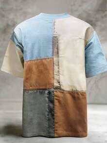 SHEIN Áo thun nam ôm dáng, thêu chữ, phối màu, cổ tròn, tay ngắn - Nhiều màu - Xem 2