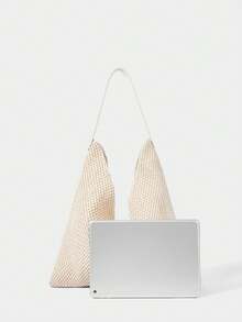 SHECARRY 女士单肩包、流浪包、草编包、流苏草编包，时尚、优雅、简约、个性化、百搭，适合海滩、度假、假日、夏季、海边、沙滩派对 - 米白色1 - 查看 4