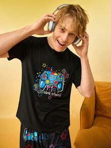 Video Game Print Men's Round Neck Short Sleeve Top And Pants Pajama Set Men Pjs Set - Multicolor - View 5