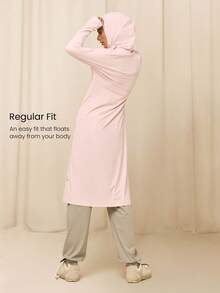 GLOWMODE X Reem Modest Glow Your Way Cooling Quick-Dry Sun Protection Fitted Front Split Hem Two-Way Zipper High-Neck Coverage Hooded Jacket Daily Casual Wear - Purple - View 2