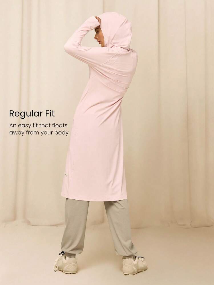X Reem Modest 1PC Glow Your Way Cooling Quick-Dry Sun Protection Fitted Front Split Hem Two-Way Zipper High-Neck Coverage Hooded Jacket Daily Casual Wear