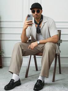 HUEFORM 男士杏色休闲裤，配腰带，Vibe，春夏款 - 米色 - 查看 2