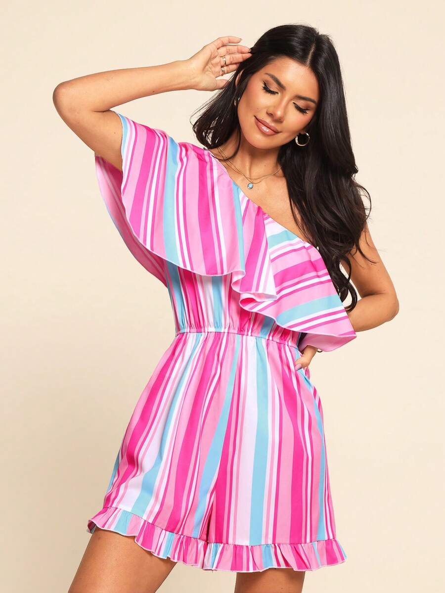 Coeurva Mono a rayas para mujer para vacaciones de primavera/verano - Rosa - Ver 1