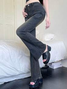 FRIFUL 女士修身喇叭牛仔裤 - 藍色 - 查看 9