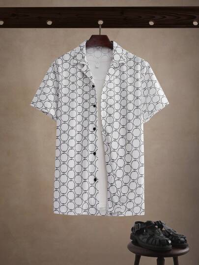 Core Aspect Men's Summer Casual Vacation Style All-Over Print Short Sleeve Shirt