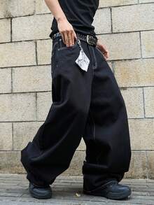 Manfinity EMRG Men's Casual Fashion Street Daily Commute Funny Print Contrast Stitch Loose Bootcut Jeans - Black - View 3