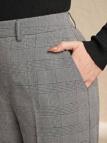 Chikora Plus Size Casual Commuter Plaid High-Waist Suit Pants - Black and White - View 3