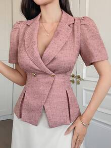DAZY Women's Casual Petal Sleeve Blazer Jacket, Summer - Pink - View 3