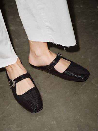 女士舒适方头套脚搭扣平底鞋，适合度假、旅行、户外、休闲等场合，颜色有海军蓝、紫色、绿色、红色、杏色、黑色、棕色可选，玛丽珍办公平底鞋。