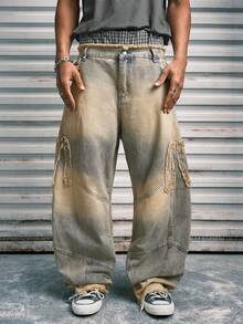 Modcrash Jeans de pierna ancha y ajuste holgado desgastados, jeans rectos holgados de estilo hip hop para hombres - Bronce - Ver 3