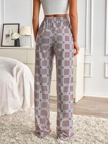 Women Cotton Contrast Colour Heart Pattern Long Pants Homewear Comfort Casual Pajama Sleep Bottom - Multicolor - View 2