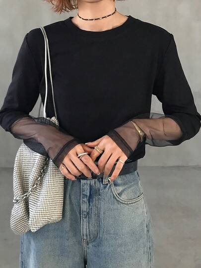 FRIFUL レオパード柄パッチワーク クルーネック 長袖 カジュアル ルーズ 多用途Tシャツ、秋冬 春服