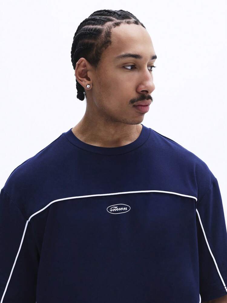Navy T-Shirt With White Contrast Piping