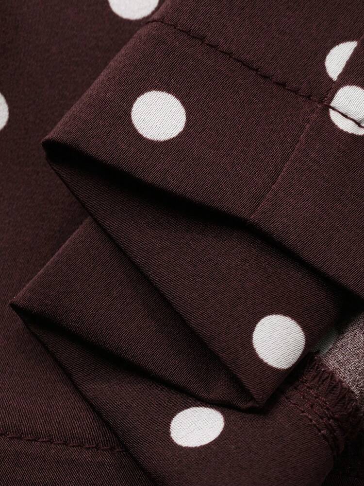 Vintage Polka Dot Sleeveless Collared Top And Casual Pants 2 Pieces Set, Wine Red, Summer