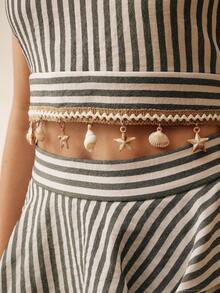 Anewsta Women Starfish Trim Fashionable Striped Bandeau Top, Suitable For Vacation - Multicolor - View 2