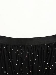 SHEIN 少女休闲运动瑜伽舞蹈服，露背连体裤配网纱裙套装，春夏款 - 黑色 - 查看 5