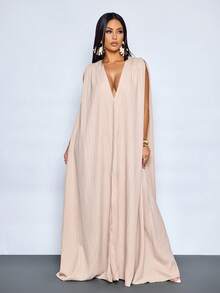 SOLERSUN 女士波西米亚风时尚深V领橘色纹理露背长裙，是热带度假、度假村派对和夏季户外拍照的理想之选。柔软透气的面料，适合度假旅行和夏季晚间活动。 - 卡其色 - 查看 7