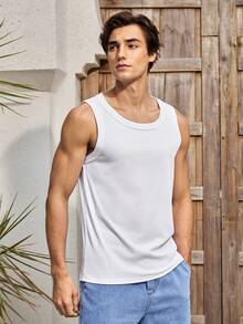 成熟休闲男士时尚罗纹纹理修身弹力汗衫背心 - 白色 - 查看 1