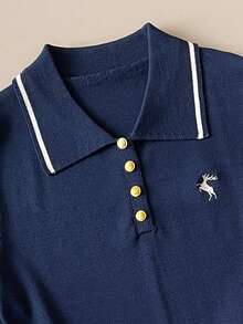 Muvela 两件套：藏蓝色翻领无袖背心和半身裙，复古学院风，优雅百搭，适合派对、通勤、办公、日常穿着。 - 藏蓝色 - 查看 6