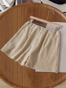 Rusticease Women's Striped Print Button Pleated Casual Shorts, Summer - Multicolor - View 2