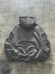 EASEVO Plus Size Men's Casual Patchwork Contrast Color Hoodie Sweatshirt - Light Grey - View 2