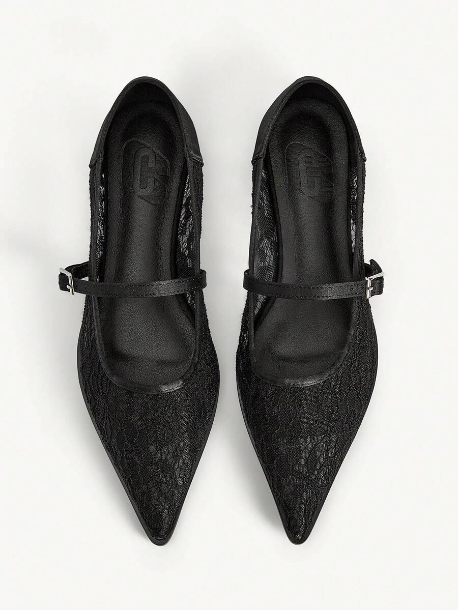 CUCCOO CHICEST Women's Summer Versatile Breathable Mesh One-Strap Pointed Toe Flat Sandals Wedding Shoes Spring Shoes Bride Shoes - Black - View 1