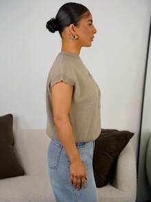 SAYEHFBABY 女式花卉蝙蝠袖宽松休闲针织上衣，秋季 - 駝色 - 查看 6