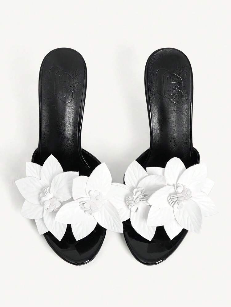 CUCCOO CHICEST Women's Elegant Floral Decor High Heel Slide Sandals Elegant Shoes Wedding Shoes
