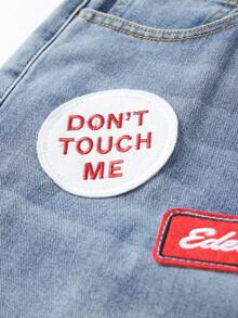 ROMWE MEN Street Life Men's Letter Embroidered Pocket Loose Casual Denim Shorts - Blue - View 6