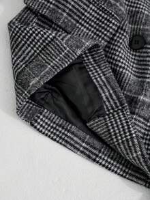 RONVEXI Men's Houndstooth Mandarin Collar Double-Breasted Business Suit Jacket - Black and White - View 7