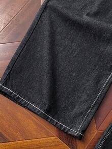 StoneGrade 男士字母印花口袋宽松阔腿休闲牛仔裤 - 黑色 - 查看 6