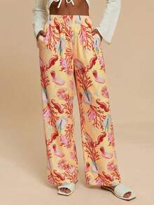 Travachic Vacation Woven Loose Wide-Leg Women Pants - Coral Orange - View 4