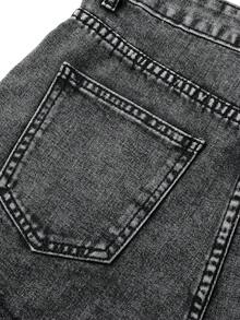 Shorts vaqueros casuales sueltos y versátiles para mujer con bolsillos y dobladillo deshilachado - Gris Claro - Ver 8