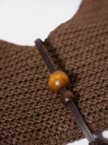 MUSERA 草编仿皮串珠手提包 可爱夏季沙滩泳装外出日常春季度假配饰 - 棕色 - 查看 4