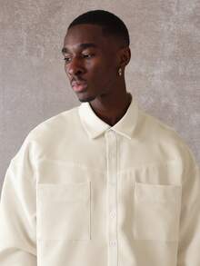 SUMWON Crop Fit Long Sleeve Button Down Shirt With Front Chest Pockets And Collared Neckline Casual Relaxed Oversized Boxy Style - Yellow - View 5