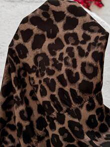 SHEIN Summer Outfit Vacation Brown Leopard Print Sweet Ruffled Sleeves Flared Maternity Shirt  Maternity Casual Leopard Print Ruffle Hem Shirt For Summer - Brown - View 6