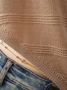 Elamini Coastal Vacation-Style One-Shoulder Knitted Cape, Women's Summer Knitted Top - Khaki - View 6