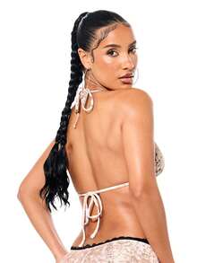 SUMWON WOMEN 女士动物鹿纹比基尼套装，黑色蕾丝边吊带上衣搭配同款短裤，沙滩泳装两件套，夏季度假 - 卡其色 - 查看 2