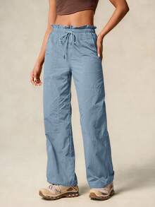 OutZeal Women Outdoor Pants Camping Hiking Water-Resistant Lightweight Drawstring Waist Wide Leg Bottoms - Blue - View 9