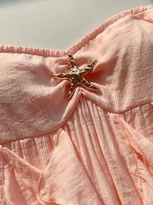 Comfortcana Women's Strapless Metal Starfish Decor Ruffle Hem Sexy Mini Dress, Fashionable For Dates And Parties, Summer Outfits For Women,Pink Dress - Pink - View 4