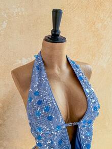 Soleia 两件套亮片流苏吊带上衣和迷你裙套装，适合音乐节、派对、中国红、年会、圣诞节、万圣节等场合。 - 藍色 - 查看 3