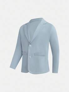 SHEIN 2 件青少年男童休闲西装套装，绅士风格街头潮流朋克摇滚校园装，适合春夏季节 - 藍色 - 查看 5