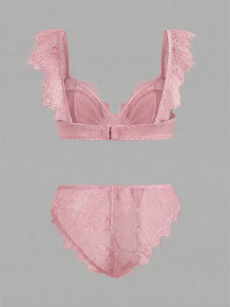 Pink Satin And Lace Lingerie Set With Lace-Trimmed Straps And Matching Panties Sexy Chic Women's Lingerie Set Bra Set For Women Lingerie Set Push Up Lingerie For Women Adult