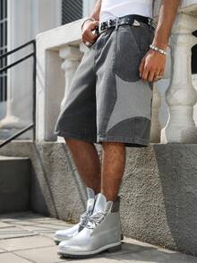 Manfinity EMRG Men's Casual Distressed Dark Grey Denim Shorts - Dark Grey - View 5