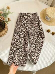 SHEIN LMoss Young Girl Woven Plaid Loose Casual Pants - Khaki - View 7