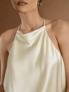 Hauture Women's Sexy Minimalist Solid Color Textured Backless Halter Top, Summer - Beige - View 3