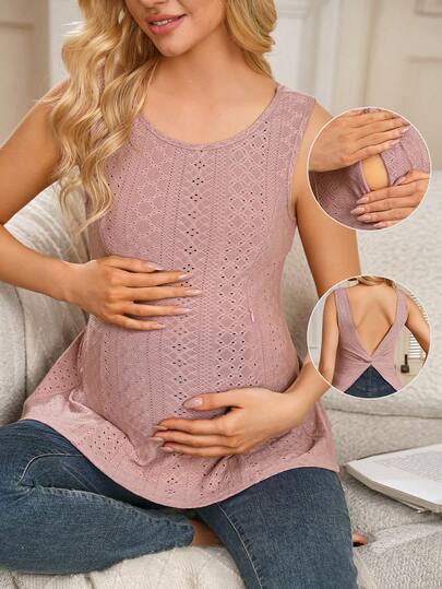 SHEIN Solid Color Round Neck Sleeveless Twist Back Casual Nursing Top