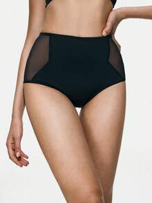 SHAPORA Women's High Waist Shaping Mesh Patchwork Casual Daily Seamless Briefs - Black - View 4